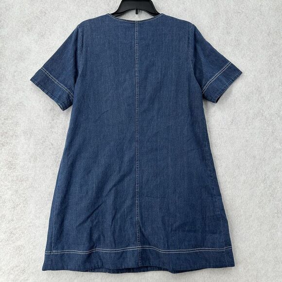 J Jill Denim Shift‎ Shirt Dress Womens SMALL Blue Jean Cotton Patch Pockets - Picture 2 of 8